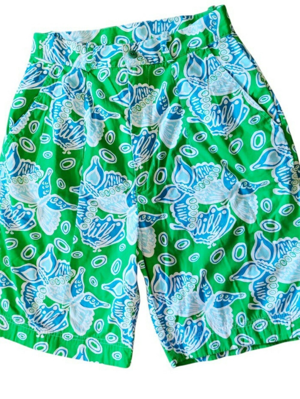 Vintage 80s Lilly Pulitzer Bermuda Shorts Butterfly Cotton Kelly Green Tropical